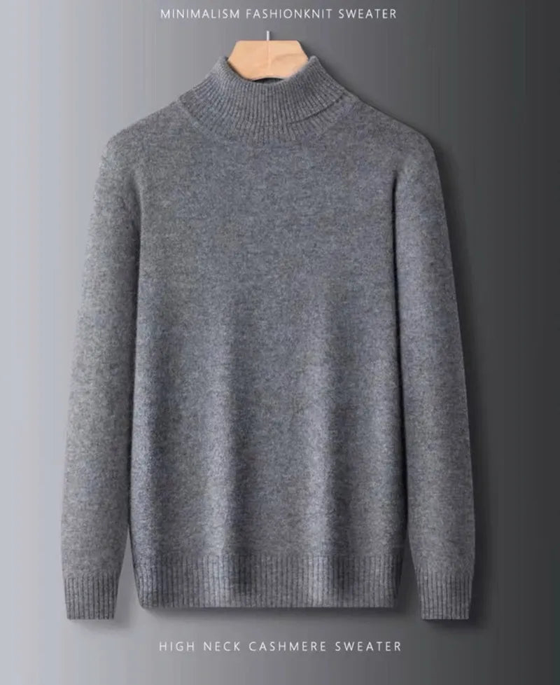 Men's 100% pure Cashmere Sweater High Lapels Pullovers Knitted Wool Winter New Tops Long Sleeve High-End Jumpers