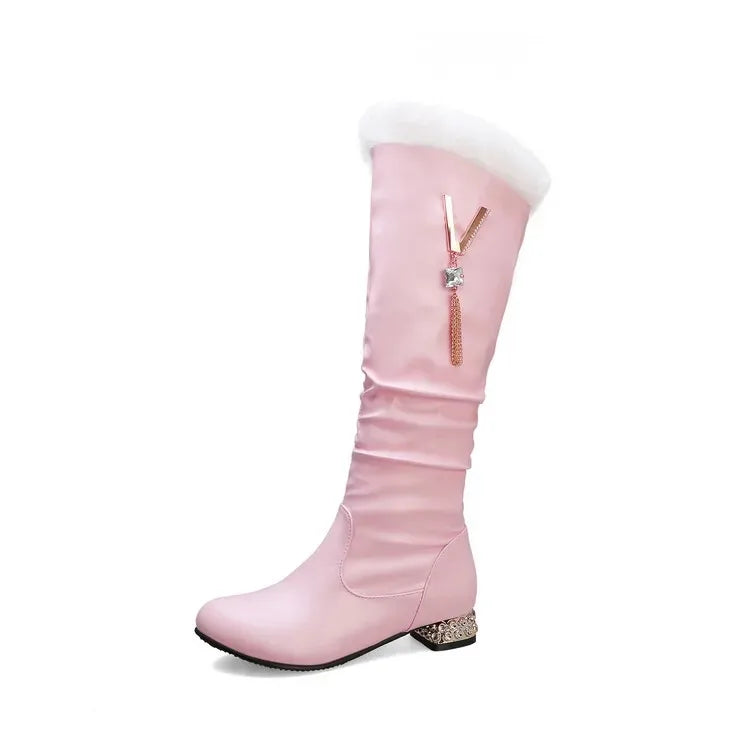 Winter Warm Knee High Boots Women Platform Wedges High Heels Snow Boots Slip on Winter Ladies Shoes White Black Pink 2025