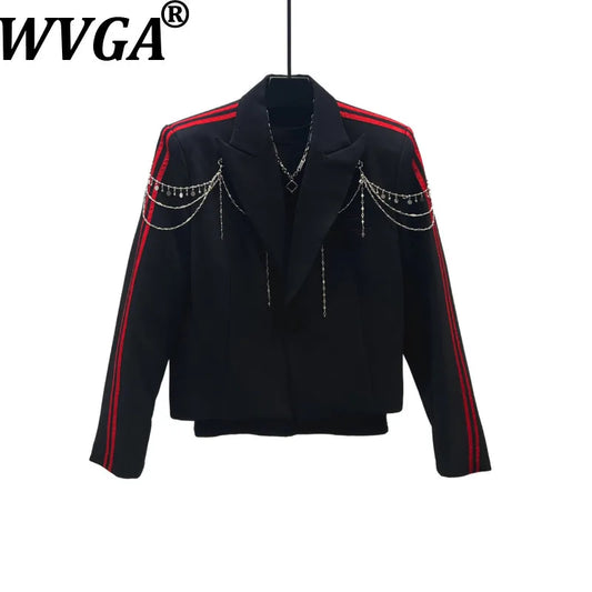 WVGA Spring Autumn New Men's High-end Stylish Short Chain Blazer Color Blocked Trendy Niche Chic Shoulder Pads Jacket Ins W27053