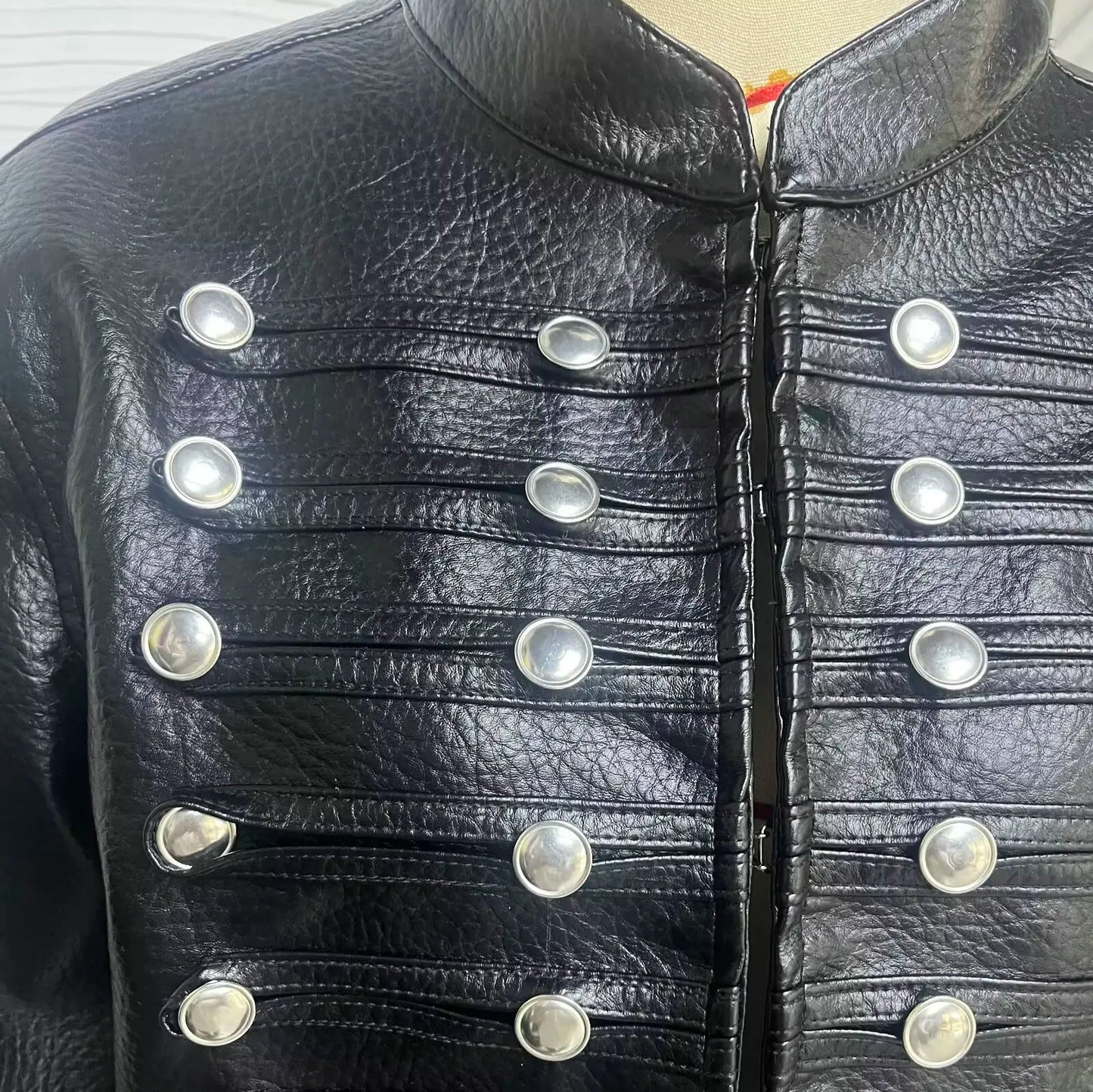 2026 Autumn Winter Women's High Street Black Faux Leather Short Jackets Lady Retro Napoleon Buttons PU Loose Fit Coats Outerwear