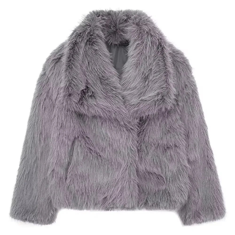 HH 2025 Winter Coats For Women New Artificial Fur Effect Loose Cropped Coat Female Versatile Streetwear Women's Cardigan