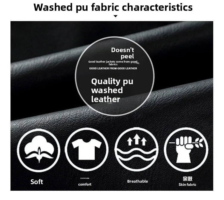 Autumn and Winter Classic Men's Leather Jacket Lapel Fashion Trend Locomotive Clothes Fleece Thermal Jacket Men