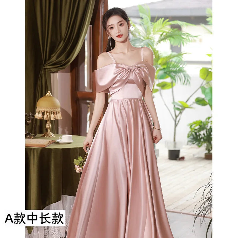 Bridesmaid Dresses Pink 2026 New Spring Wedding Satin High Sense Can Wear Sisters Evening Gown Dress Customized for Women