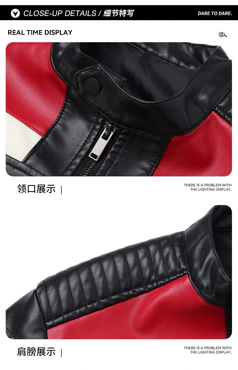 High Street Men's Vintage Biker Leather Jacket Autumn Winter Retro Stand Collar Motorcycle PU Coat Warm Windproof Casual Jacket