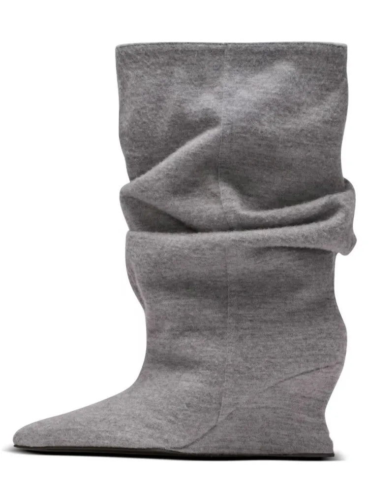 Women's Fashion Pointed Thick Soled Pleated Short Boots, Autumn and Winter Thick Heeled Long Boots, Sexy Runway Women's Boots