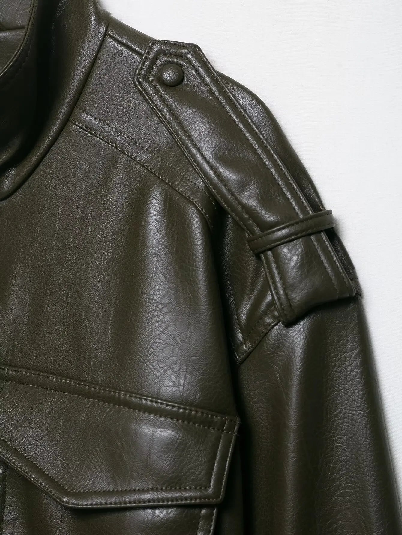 HH Women Faux Leather Cropped Jacket vintage Bomber Jackets With Pockets Long Sleeve Coats Zipper Overcoat Jacket For Woman