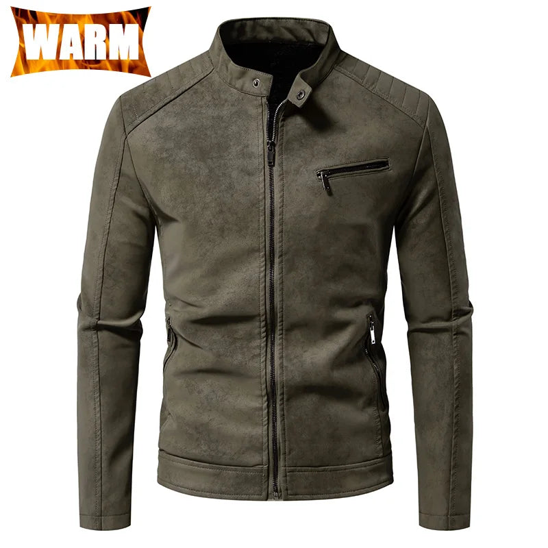 Men's PU Leather Jacket Faux Fur Leather Jacket Thickened Plush Autumn Winter Warm Leather Jacket High-End Business Leather Coat