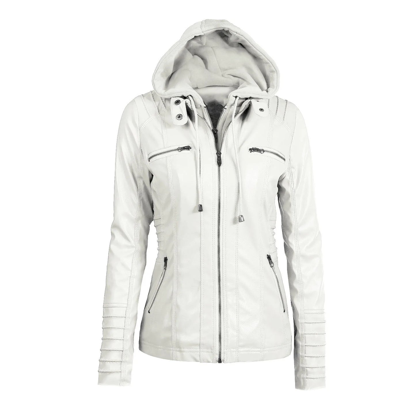 Faux Leather Jacket for Women, Female Winter Coat, Motorcycle Jacket, Faux Suede, PU Zipper Hoodies, Outerwear