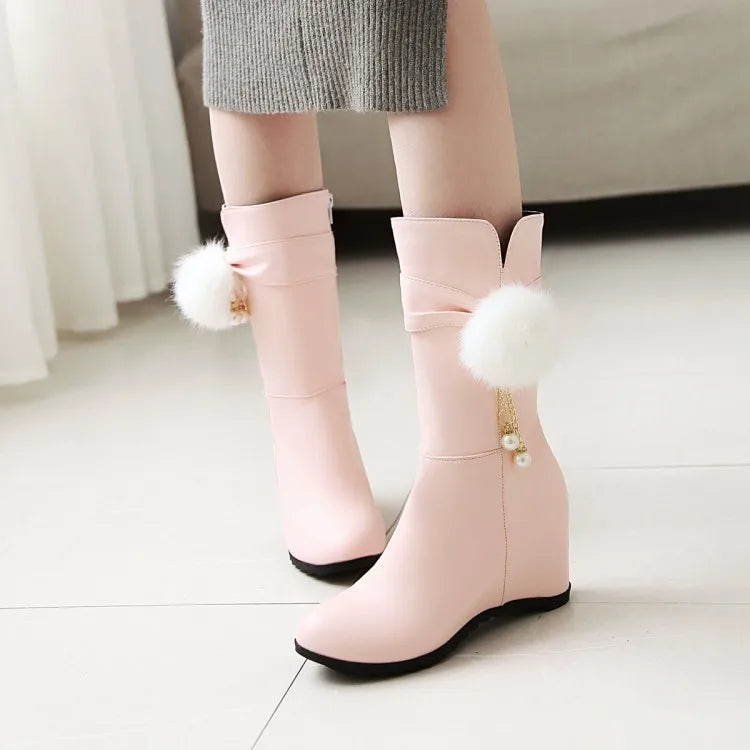 Women Snow Boots Autumn Winter Keep Warm Fur Wedges Increasing Faux Suede Round Toe White Princess Boots New 2026
