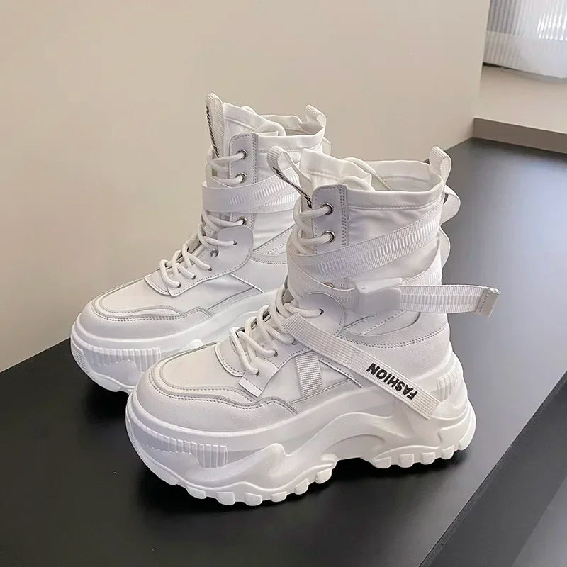 Fashion Platform Ankle Boots for Women Chunky Thick Sole Lace Up Motorcycle Boots Ladies Light Cozy Non-slip Shoe Botas De Mujer