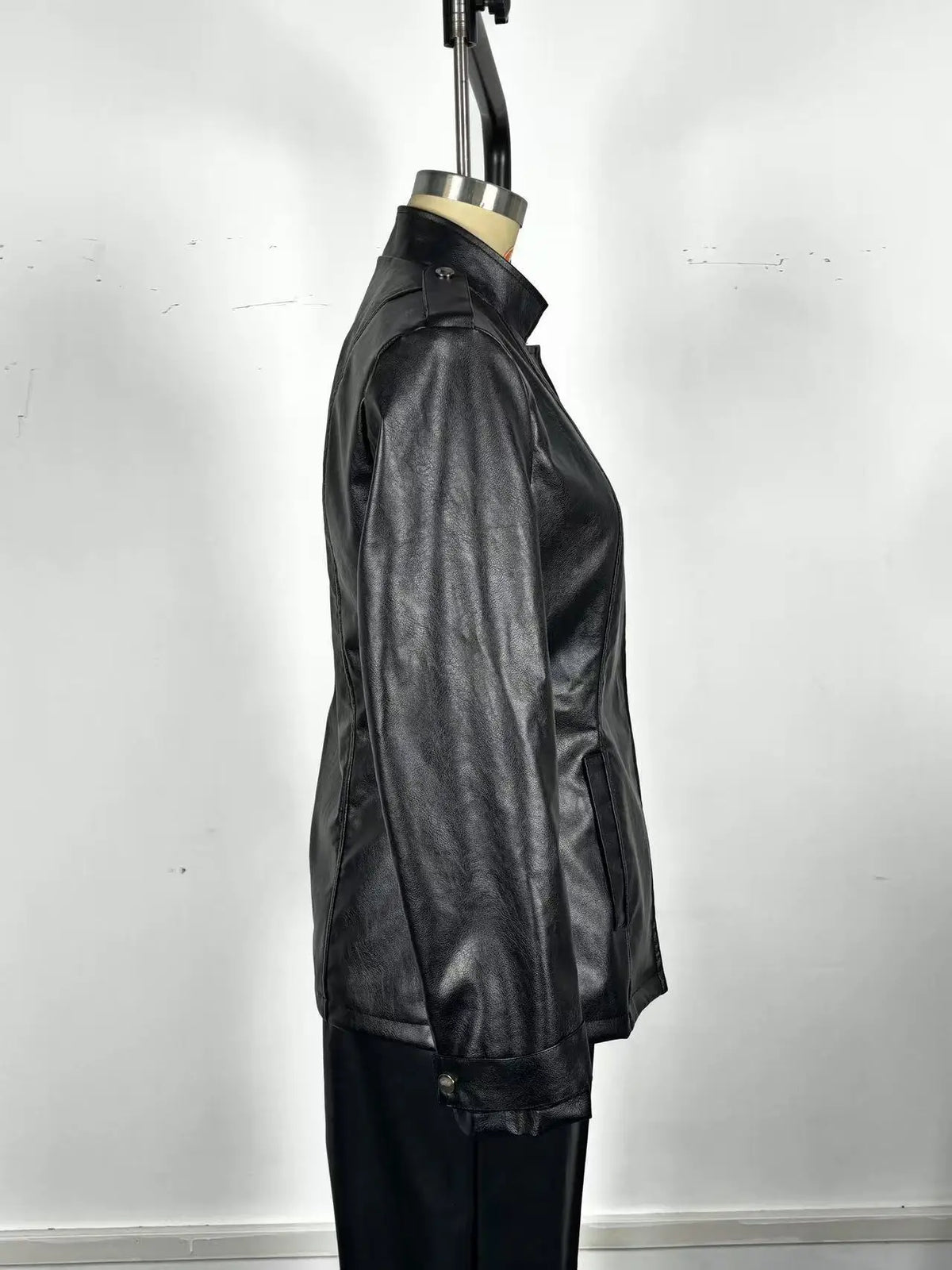 Women Stand Collar Long Sleeve Pu Leather , Vintage Distressed Gothic Fashion Outerwear For European American Style