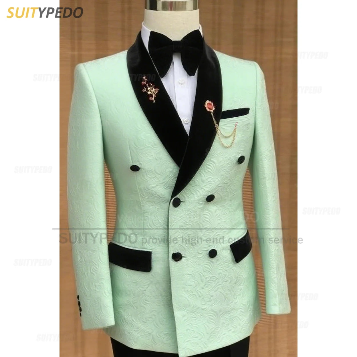 Luxury Jacquard Suit Sets For Men Wedding Banquet Grooms High Quality Outfits Classic Male Double Breasted Blazer Pants 2 Pcs