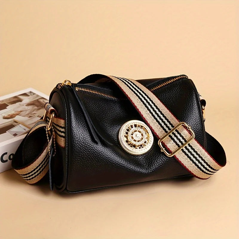Genuine Leather Crossbody Bag, Stylish Black, Camel, Green Women's Trendy Handbag Single Shoulder Bag with Adjustable Strap