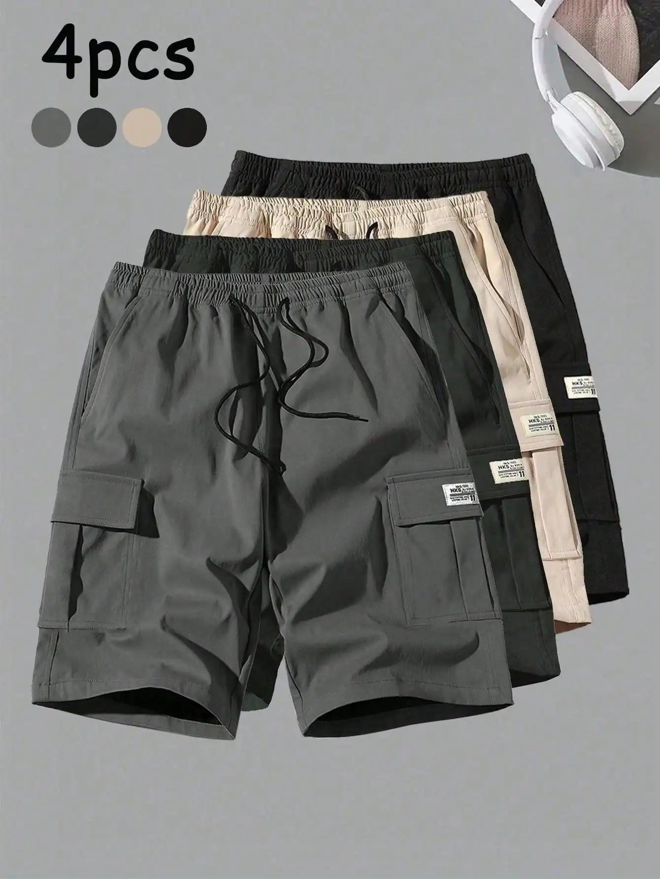4 Pcs Men's Casual Breathable Cargo Shorts Summer Outdoor Bermuda Shorts