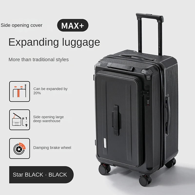 Side-Opening Suitcase 28 inch Large Capacity Expandable Luggage 24/26 Thickened Trolley Case 20 inch Boarding Box with 5 Wheels