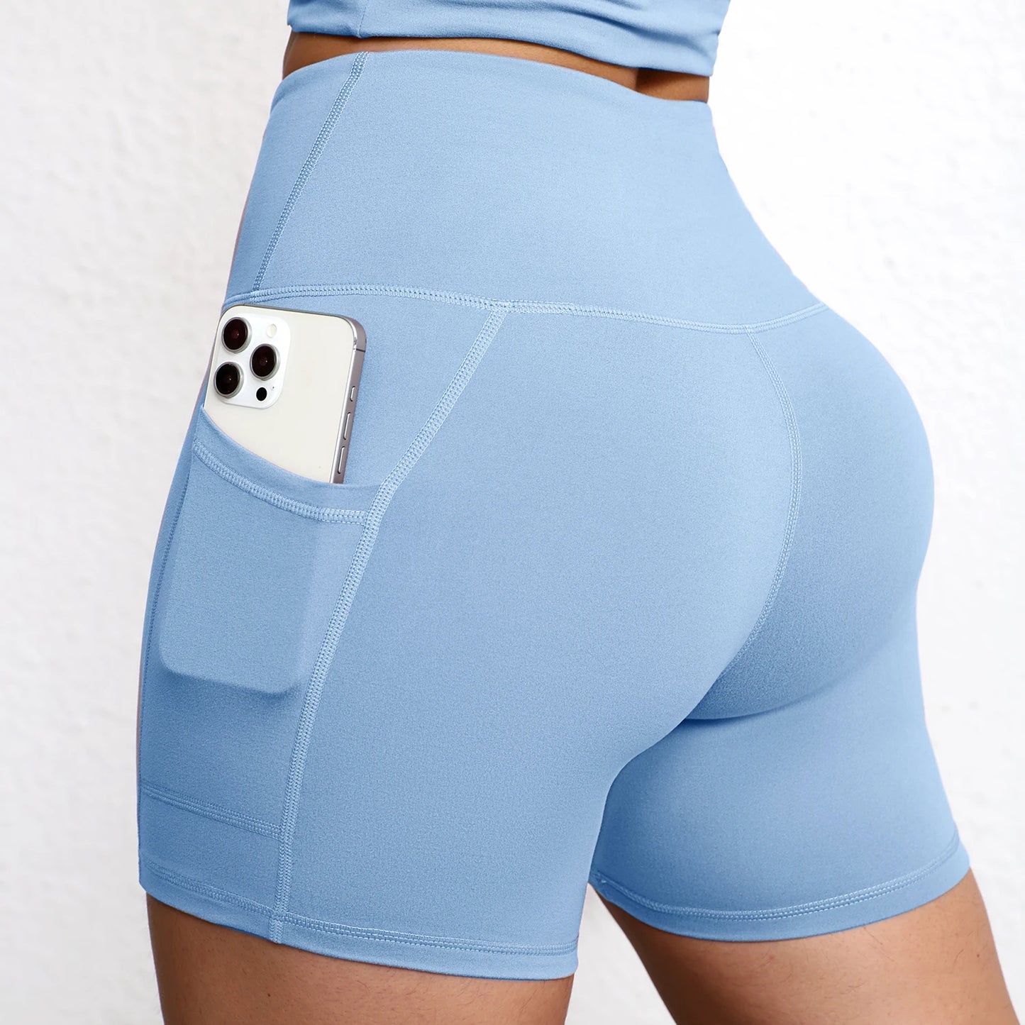 Summer Soft Yoga Shorts With Pocket Buttock Lift Gym Leggings Women High Waist Sports Shorts Women Running Workout Shorts