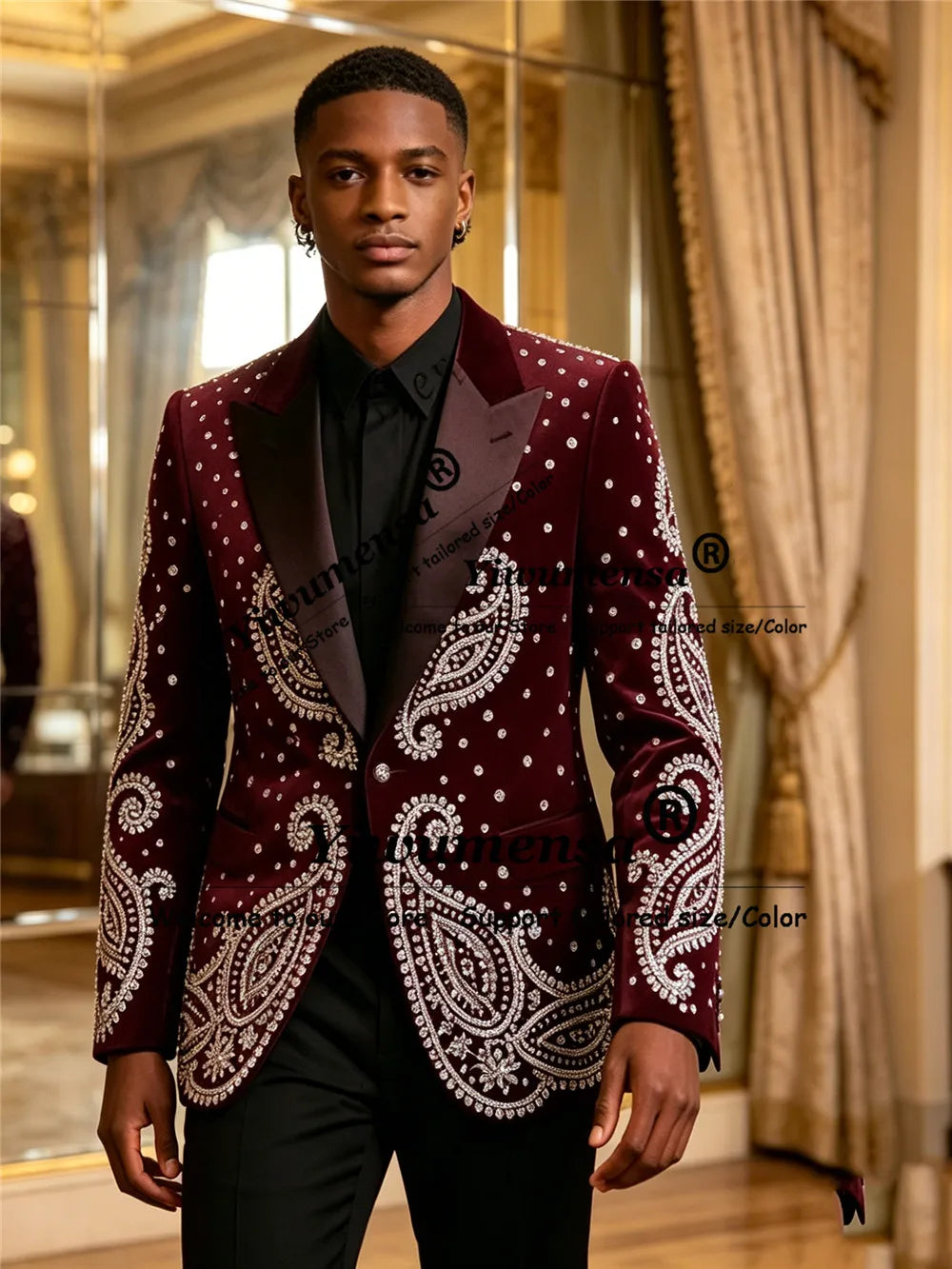Luxury Crystal Suit For Men 2 Pieces Glitter Diamond Wedding Tuxedos Groom Outfit Customized Prom Blazer Pants roupas masculinas