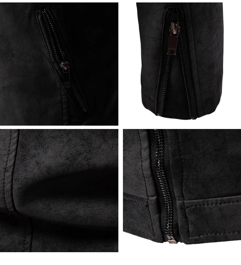 Men's PU Leather Jacket Faux Fur Leather Jacket Thickened Plush Autumn Winter Warm Leather Jacket High-End Business Leather Coat