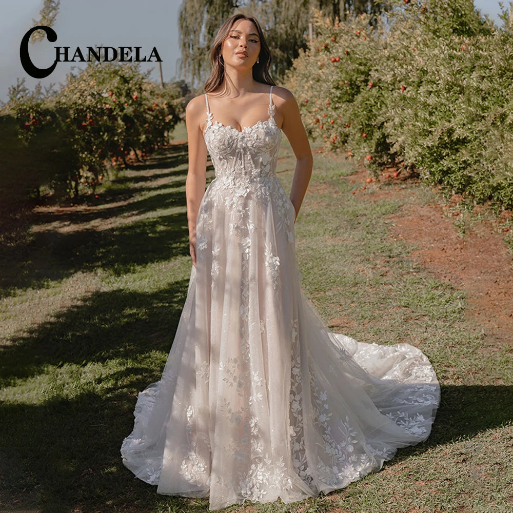 CHANDELA Lace Appliques Mini Corset Wedding Dress Cut-out Detachable Sleeves vestidos de noiva After Party A-line Customised
