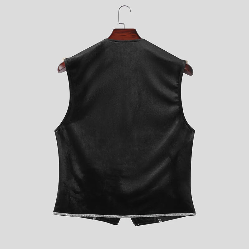 INCERUN Men's Vests Velour Patchwork Lapel Sleeveless Button Male Waistcoats Elegant Streetwear Fashion Casual Vests For Man