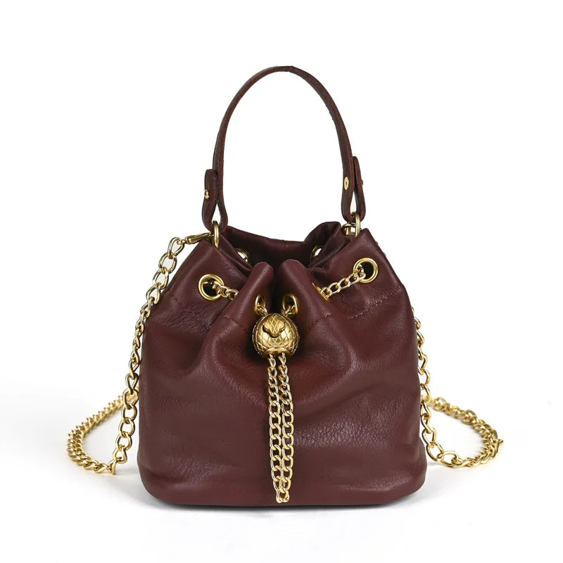 LD-Soft Leather Bag Versatile for All Seasons, Sweet and Ladylike. Top Layer Cowhide Handbag, Single Shoulder Bucket Bag