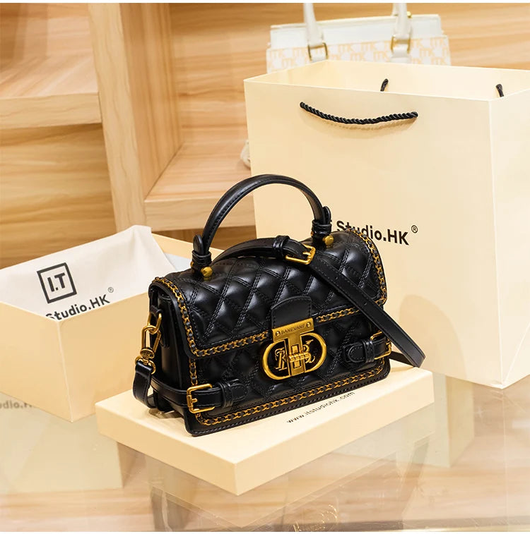 Women's handbag genuine diamond grid handbag women's 2024 new high-end designer crossbody shoulder small square bag