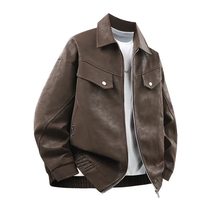 Leather Jacket Autumn Winter Outdoor Comfortable Warm Breathable Men's Jacket Sports Fitness Running Leisure Handsome Imitation