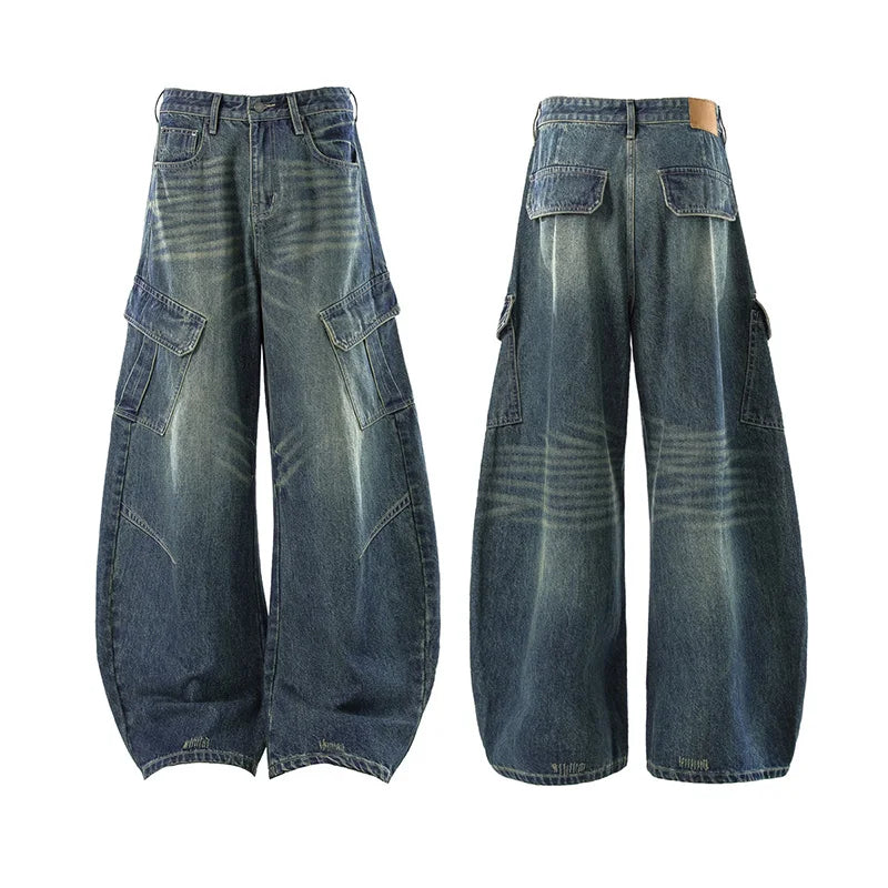 Fashionable Casual Multi Pocket Curved Jeans Men'S And Women'S Micro Flared Wide Leg Pants Straight Leg Workwear Pants