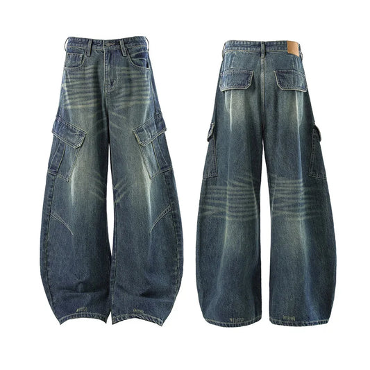 Fashionable Casual Multi Pocket Curved Jeans Men'S And Women'S Micro Flared Wide Leg Pants Straight Leg Workwear Pants