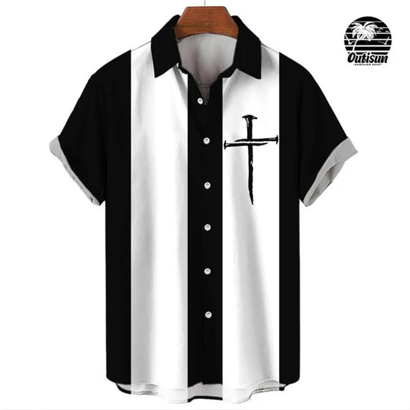 Men Stripe Elegant Blouse Color Printing Idols Clothes Robe Soccer Short Sleeve Casual Social Cufflinks Oversized Fashion Shirts
