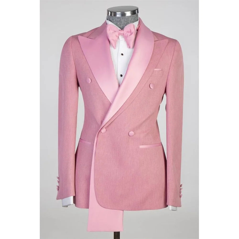 Double Breasted Men Suits Wedding Formal Party Groom Tuxedo Banquet Man Sets 2 Pieces Peaked Lapel Jacket with Pants Customized