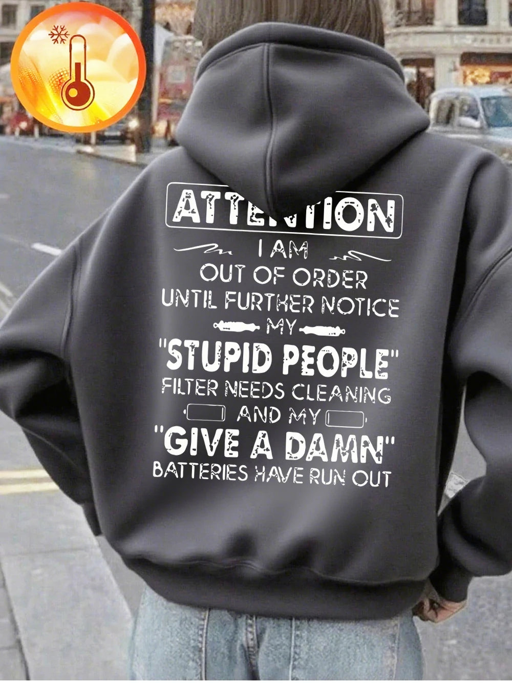Attention Funny Phrases Prints Hoodies Women Winter Fleece Warm Pullover Loose Pocket Sweatshirt Casual Sporty Woman Clothes