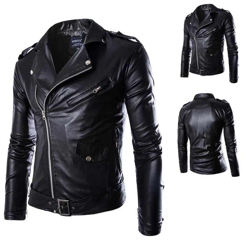 QICHE Men's Leather Jacket 2026 Slim PU Motorcycle Style Men's Jacket Fashion New Long Sleeve Casual Outerwear Coat For Men
