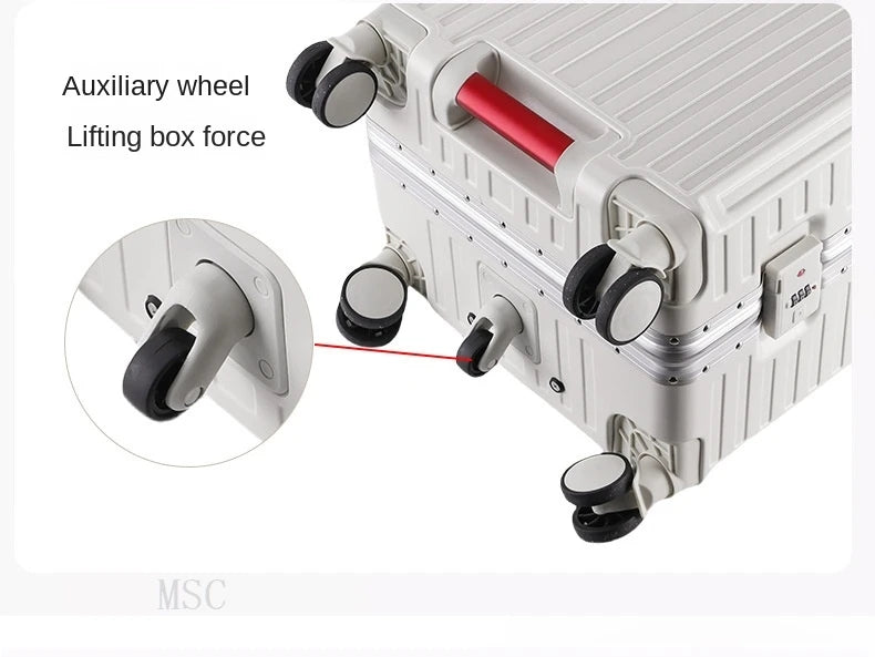 Five-wheel Aluminum Frame Suitcase 30 inch Multifunctional Cabin Password Trolley Case Luggage with USB Cup Holder Suitcases