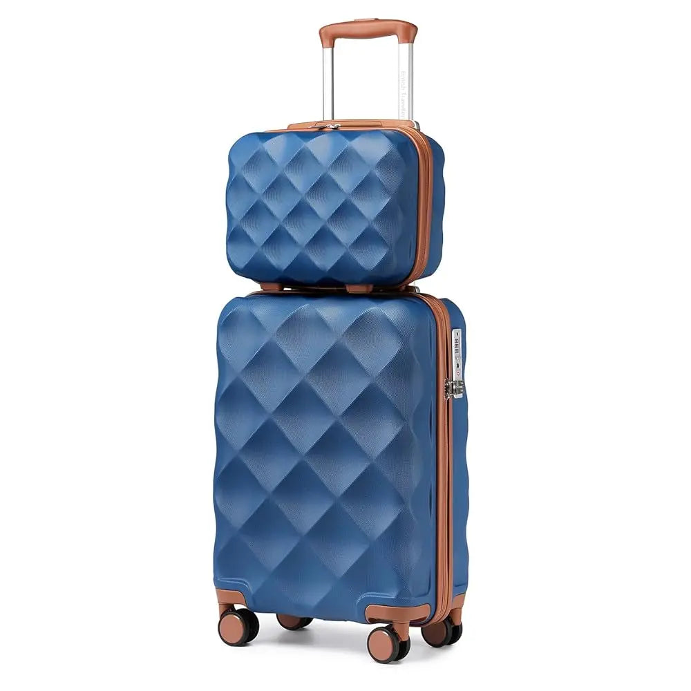 British Traveler 2 Piece Luggage Set | Cabin Case with TSA Lock & Toilet bag | 4 Double Rollers | 31 + 54 cm