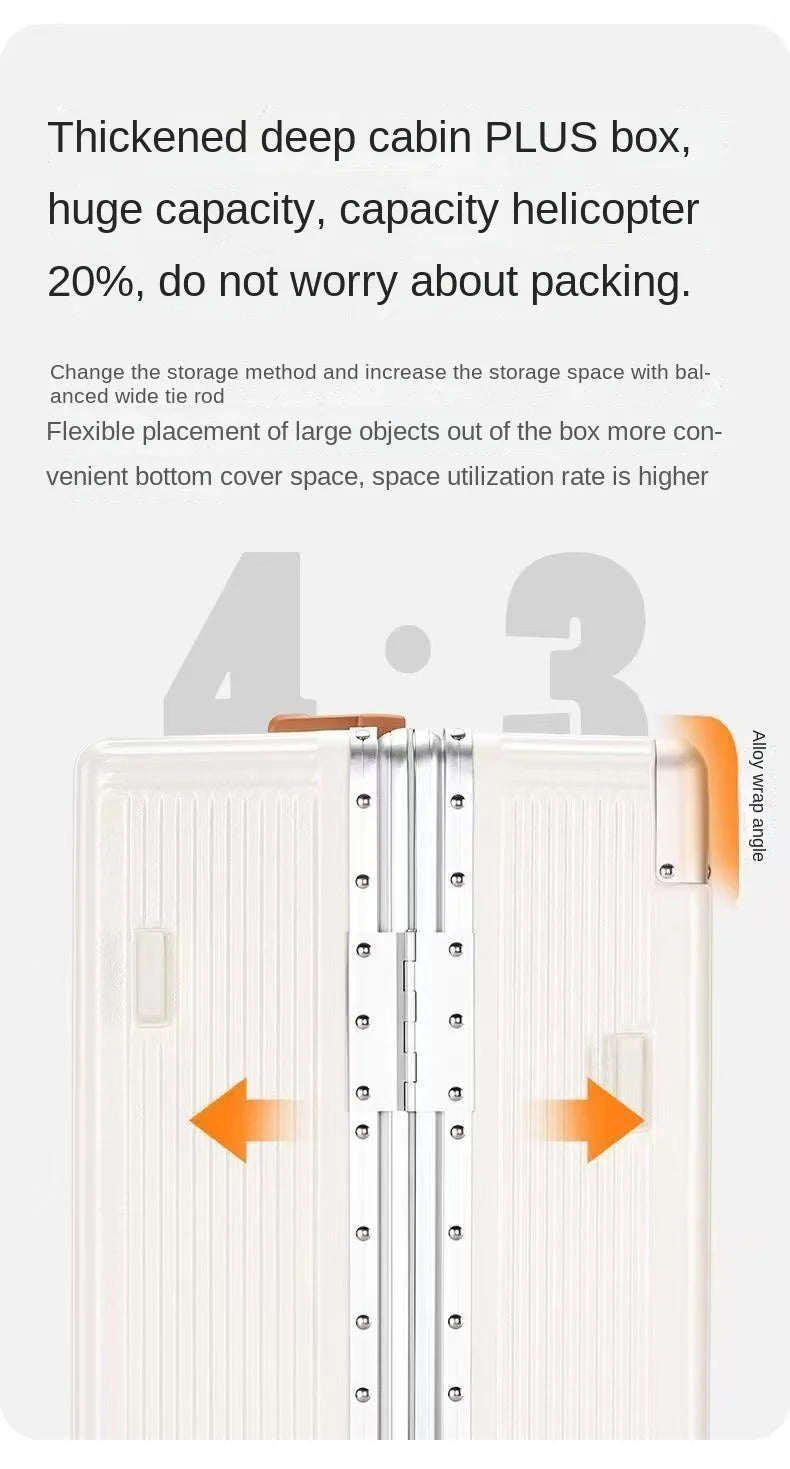2025 New Wide Trolley Case Luggage Large Capacity 20/24/26 inch Plus Aluminium Frame ABS+PC Luggage Cabin Boarding Suitcase