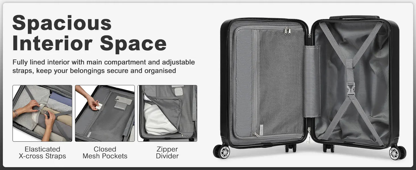 KONO hand luggage Suitcase-Lightweight hard case with TSA Lock & 4 spinner wheels, cabin-fit (55/65/75cm)