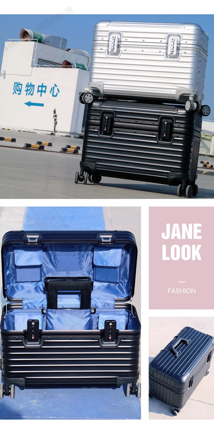 All Aluminium Magnesium Alloy Captain's Luggage Top Flap Camera Case 18/20‘’ Cabin Suitcase 22/24‘’ Trolley Case