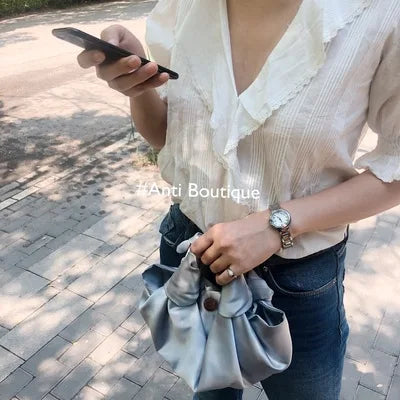 Cloud-wrapped Soft Leather Madame Silk satin Bag Single Shoulder Slant Dumpling Bag Handbag Day Clutches Bags 2020 purse