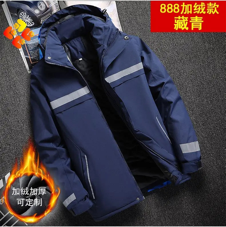 New Winter Work Jacket, Waterproof Windproof Reflective Thermal Coat with Fleece Lining, Stain Resistant Outdoor