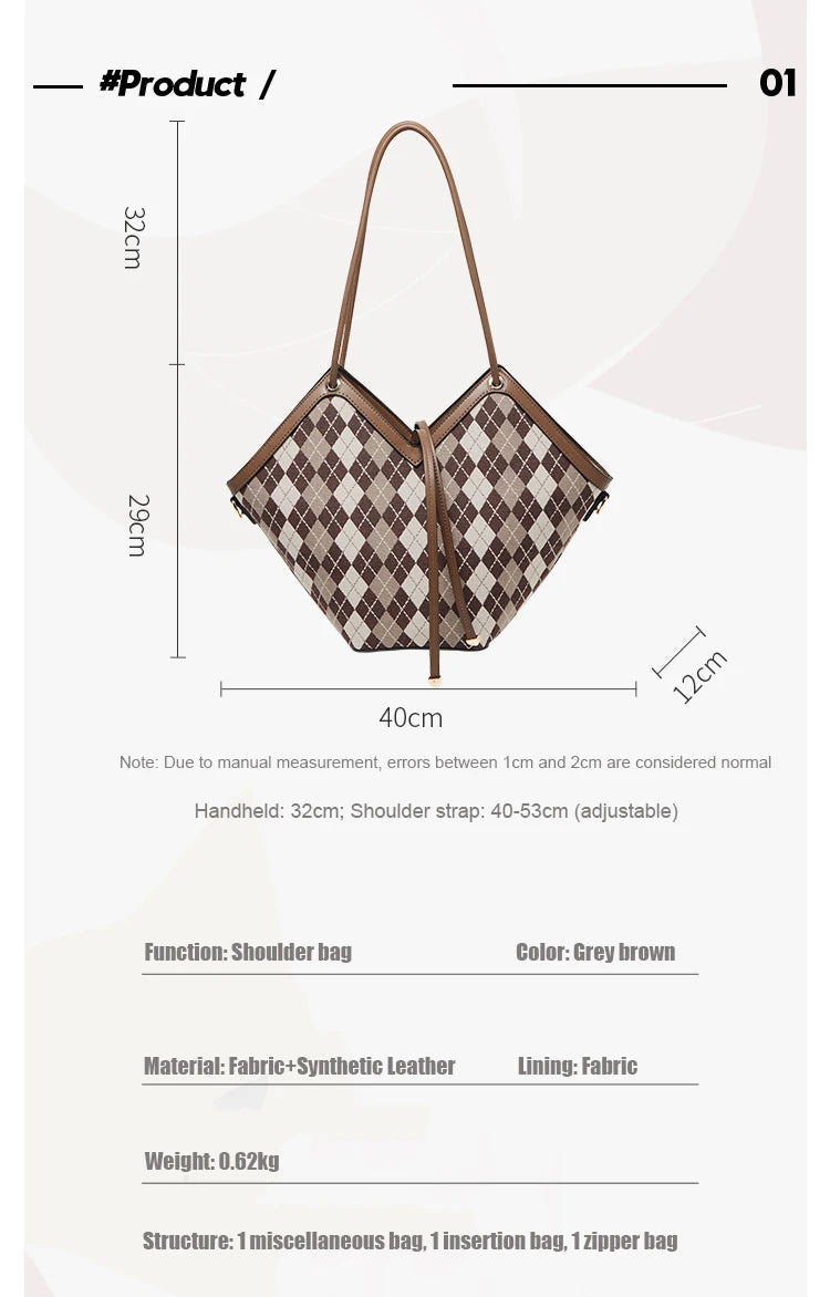 FOXER Brand Chic Women's Shoulder Bag 2026 New Spring Summer Luxury Design Female Handbag Purse Fashion Large Plaid Tote Bag