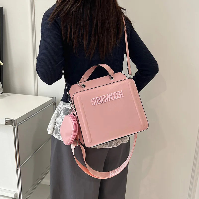 Trendy Commuter Women's Shoulder Bag Fashionable Letter Print Simple Urban Style PU Material Medium Size Zipper Opening Cross...