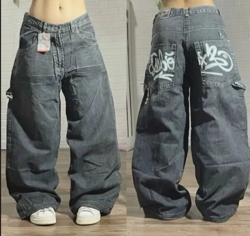 New Jeans Female Y2K American Harajuku Retro Washed Loose Jeans Street Fashion Casual Gothic High Waist Pants For Men and Women