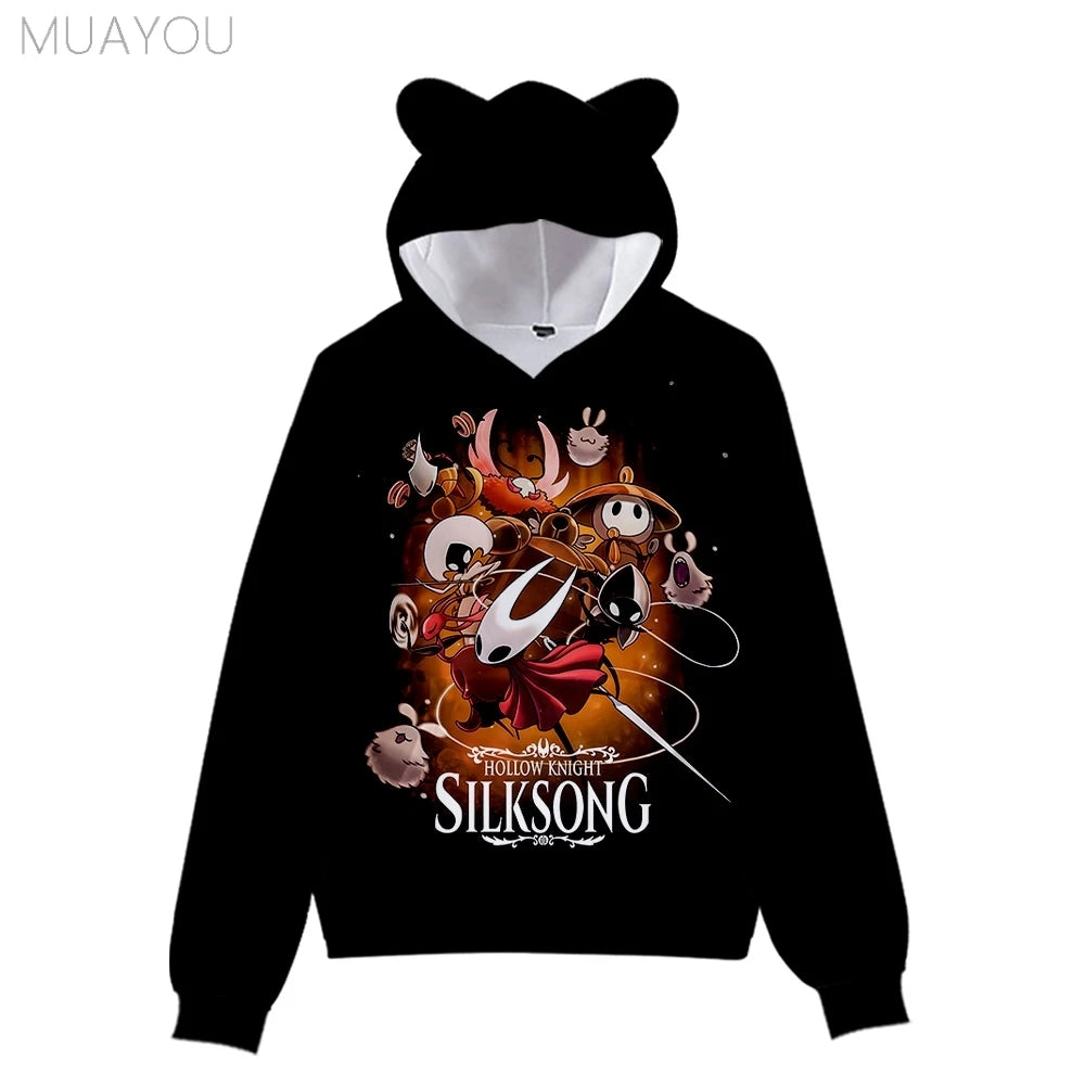 Hollow Knight Silksong kids hoodies Sweatshirts 3D Printed Cat's Ears Anime Casual Pullovers Men Women hoodie