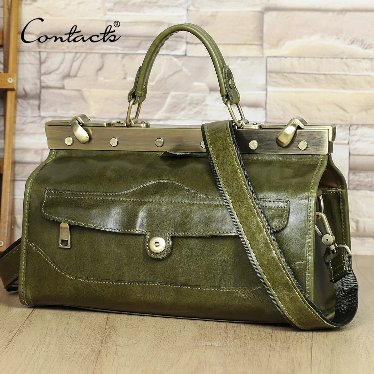 CONTACT'S Genuine Leather Top Handle Bags for Women Sling Shoulder Bags Tote Bag Handbags Metal Frame Female Bags Office Ladies