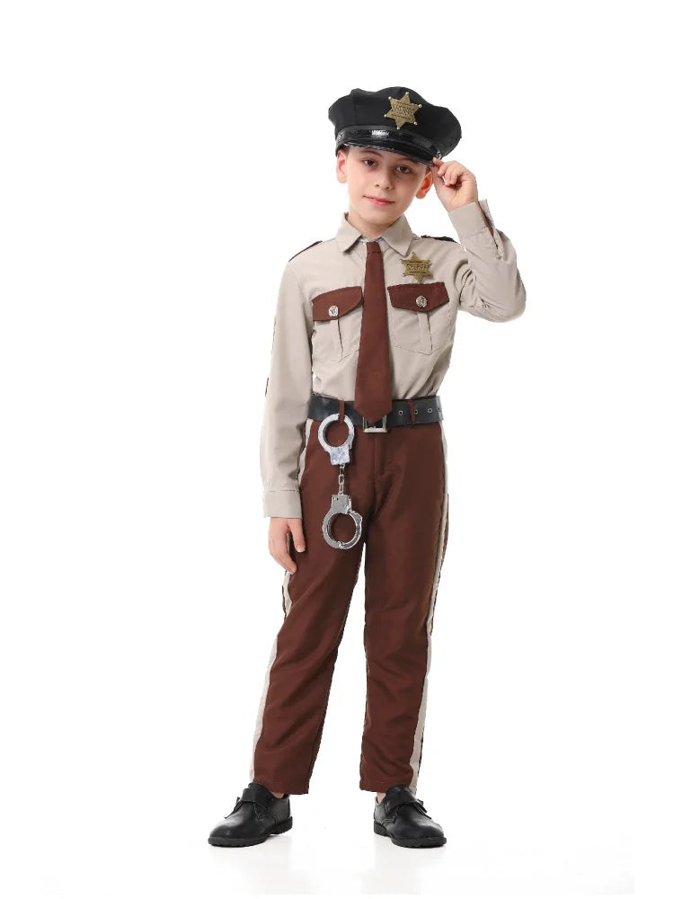 Unisex Sheriff Cosplay Costume Police Uniform Full Set Long Sleeve Halloween Carnival Party Stage Performance Dress Outfits