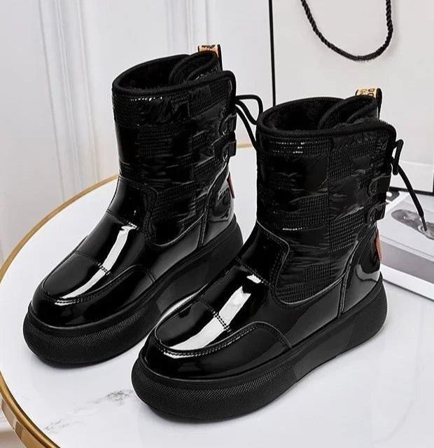 White Half High Waterproof Women's Snow Boots Lace-up Goth Plush Warm Quality on Offer Y2k Padded Large Size Hot Ladies Shoes