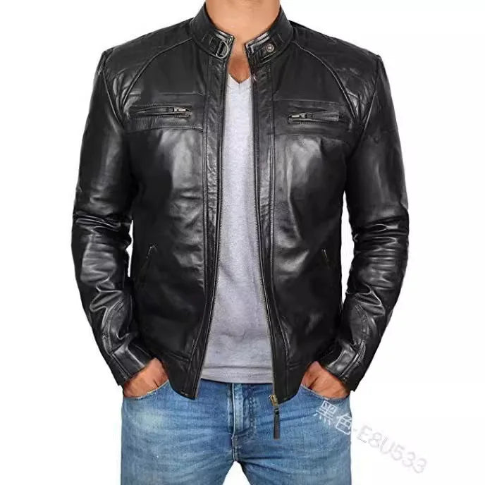 High Quality PU Coat Autumn Leather Jacket Men Slim Casual Moto Biker Stand Collar Solid High Quality Korean Leather Jakcets