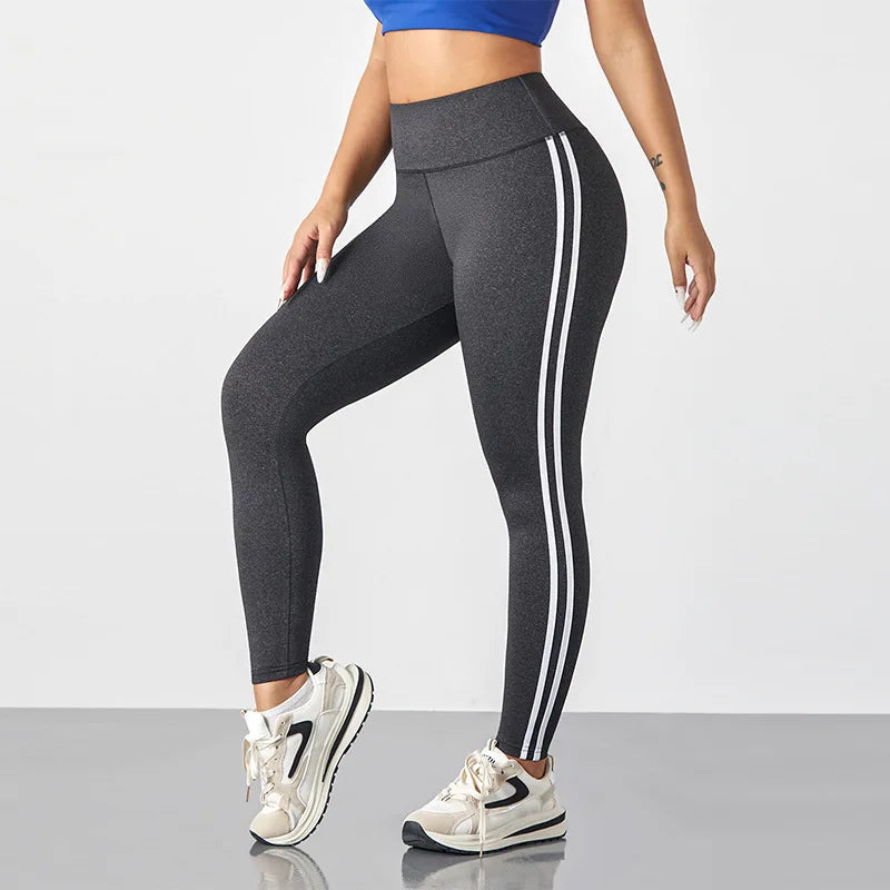 Yoga Leggings Women Striped Slim Sports Pants High Waist Hip Liftting Casual Tight Workout Running Stretchy Athletic Gym Legging