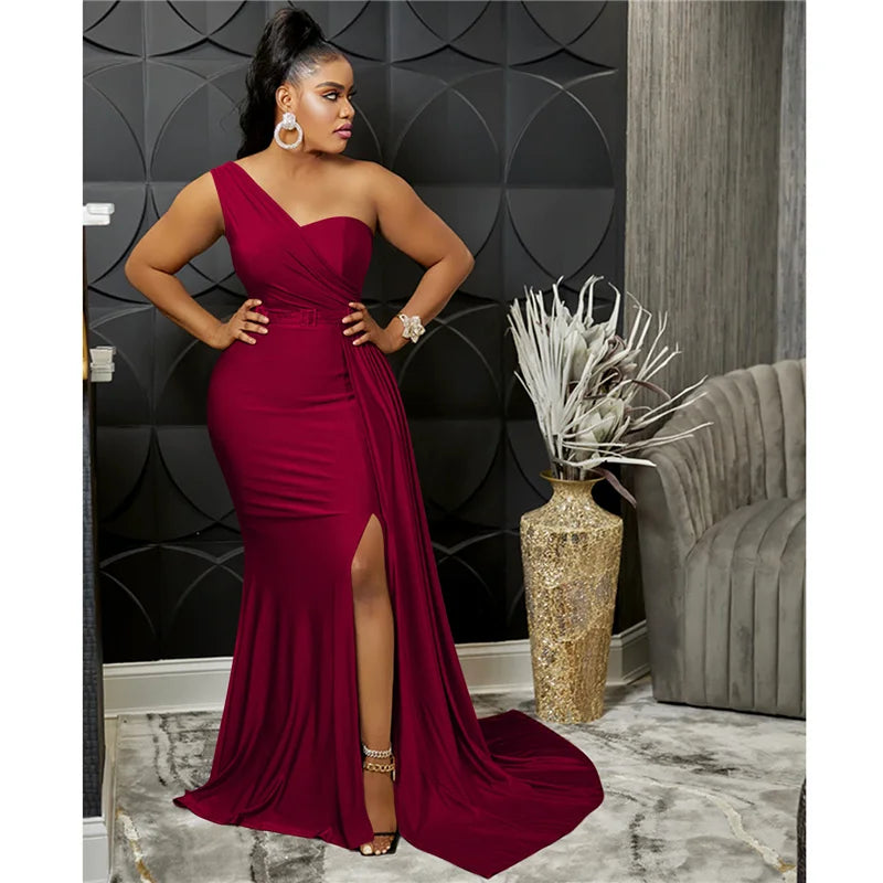 Sexy One Shoulder Elegant Evening Dresses for Women Party Night Mermaid Dress Backless Side Split Bodycon Long Dress Vestidos